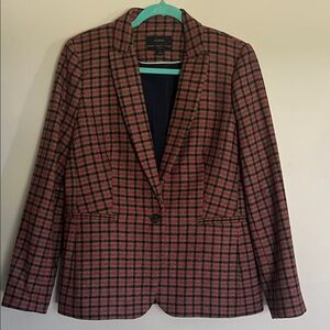 J. Crew Women's Plaid Wool Woven Blazer in Pink and Navy